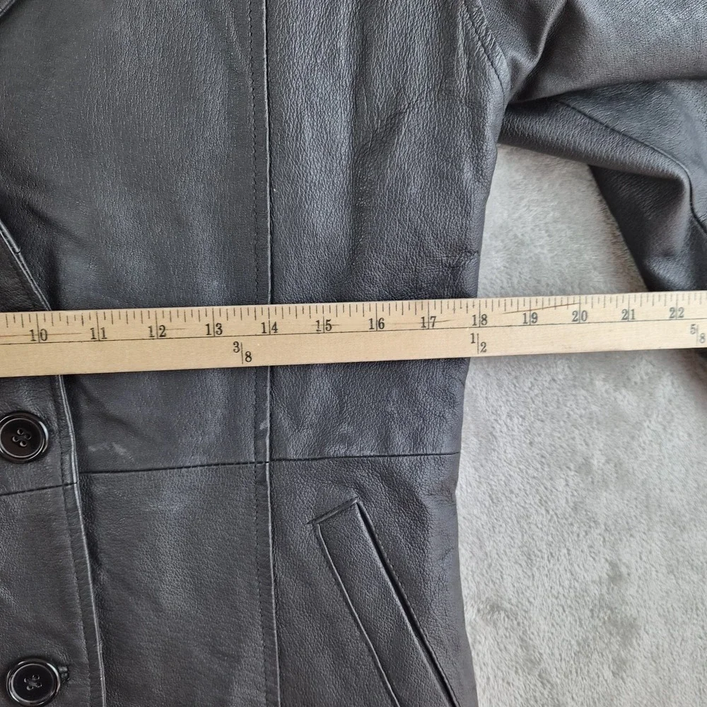 Serge Platini Blazer Jacket Small Black Genuine Leather 2 Buttons Sport Coat - Picture 3 of 16